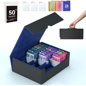 4-Row【3200+】 Trading Card Storage Box, Card Organizer Holder With 50 Sleeves & 24 Dividers, Case Fit for Mtg Tcg Magic Commander Deck Playing Cards, Deck Box for Baseball Sport Card