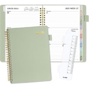 SUNEE 2025-2026 Weekly & Monthly Planner 6.4"x8.5" - 12 Month (July 2025 - June 2026), Vegan Leather Cover Planner Academic Year Calendar, Pocket, Notes, Monthly Tab, Green