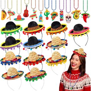 Riceshoot 24 PCS Mexican Fiesta Party Supplies 12 Sombrero Develds 12 Cinco de Mayo Nceplaces Party Favors for Kids Teens Birthday Photo Props Decorations (Sens)