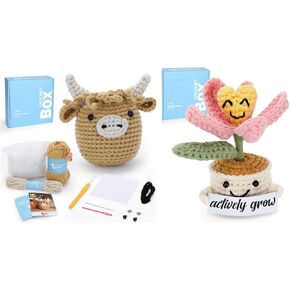 Crochet Kit for Beginners: Highland Cow and Tulip Plant