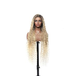 36 "Boho Boho Small Box مضفر شعر مستعار عالي الكثافة مربع قاعدة HD الدانتيل خفيفة الوزن 100 خيوط Tanglless - شعر الطفل البشري