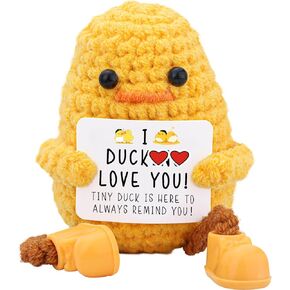 Long Legged Cute Support Duck, Birthday Gifts for Women Men Friend Bestie Colleague, Christmas Stocking Stuffers White Elephant Gifts, Handmade Crochet Knitted Positive Cute Duck Gifts