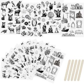 Wandic Vintage Rub على ملصقات النقل ، 16 ورقة 2 أنماط 2 أنماط أسود وأبيض ملصقات مخططة Happy نقل ملصقات الأثاث ملصقات الكلمات الملهمة للفنون DIY