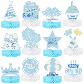 12 Pieces Green and Gold Happy Birthday Decoration Green Gold Honeycomb Centerpieces Party Supplies Balloon Crown Paper Centerpiece Table Decorations Royal Table Centerpieces for Men Women Kids Party