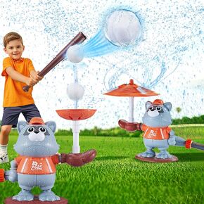 3 في 1 لاعب البيسبول يلعب Raccoon Water Play لطفلة القاذفة/المائية البيسبول/العشب الرشاش ، عائلة الصيف في الهواء الطلق في حديقة ساحة ألعاب المياه للبنين والبنات