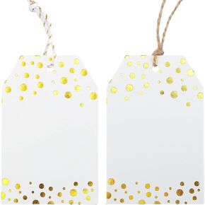 علامات الهدايا Anwyll مع سلسلة - 100pcs Gold Foil Metallic Confetti Polka Dot Hight Bag Tags Personalized White Blank Hang Paper Label tag