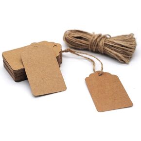 Gift Tags with String Attached, 40Pcs Kraft Paper Tags for Labeling, 2.8x1.6 Inch Name Tags for Bags, Hang Price Tags with 30ft String
