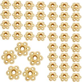 Sunnyclue 1 Box 300pcs 6mm Alloy Flower Beads Caps Filigree Flower Gold Metal Hollow Floral End Cap Bead Spacer Bead Bead Bead for Jewelry Making DIY Oper Oprings Neckleace Supplies Craft