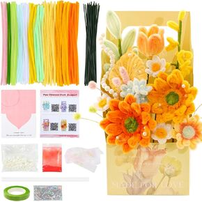 ERNTRNL Pipe Cleaners Craft - Pipe Cleaners Flower, Pipe Cleaner Flower Kit, DIY Pipe Cleaner Bouquet Supply Kit for Craft Art Project Activity, Birthday Mother’s Day Graduations Anniversaries Gifts