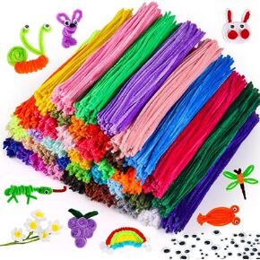 Caydo 3000 Pieces 40 Colors Pipe Cleaners Craft Supplies with 100 Pieces Wiggle Eyes Soft Chenille Stems for Kids DIY Creative Crafts Decoration, 6 mm x 12 Inch