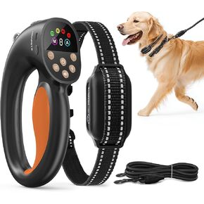 Anti-Tugging Dog Training Collar with Remote Control, Auto Leash Pulling Stop, 1600FT Electric Collars with Beep, Vibration, Safe Static, IPX7 Rechargeable E-Collar for Small Medium Large Dogs, Orange