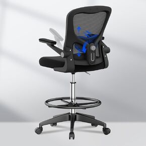 FLEXISPOT Big and Tall Mesh Office Drafting Chair, Comfortable Computer Chairs with Adjustable Lumbar Support and 3D Flip-Up Armrests, Standing Desk Chairs for Drawing Work(Black), TC1-NEW