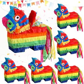 Poen 6 Pcs Cinco de Mayo Mini Donkey Piñatas 5.9 x 7.4 Inch Rainbow Color Piñatas for Fiesta Taco Party Supplies Mexican Donkey Piñata for Luau Event Photo Props Carnivals Festivals Fiestas Party