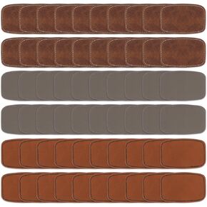 60 Pcs Blank Leather Patches for Hats, Rounded Rectangle Patch with Adhesive, Leatherette Iron On Hat Patches Faux Leather Repair Patches for Hats Jackets Jeans DIY Sewing Crafts