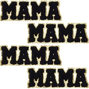 Fingerinspire 4 PCS Pink Letter Patches Chenille 1.77x4.9inch Mama Letter Iron on Patch Word Mama Sew on the seques patch pask plant yourdived yourdiques for cloth stal at diy diy