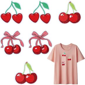 6pcs الحديد على بقع الكرز بقع الفاكهة اللطيفة للملابس DIY Red Bow Patch خياطة على إكسسوارات الحرف الإصلاحية للبنات سترات الملابس ، الجينز ، القبعات (2.6 × 2.52 بوصة)