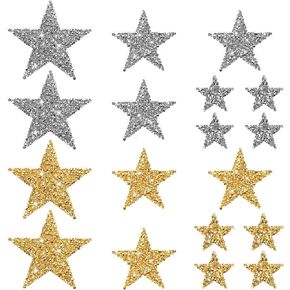 18pcs Star Iron on Patches, Iron on Star Patches Sequin Retro, Sticky Gold, Silver, Suitable for Clothing, Jeans, Jackets, Hats, Dresses, Bags, DIY Clothing Repair