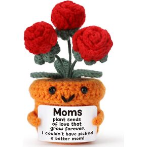 Inspirational Crochet Rose Flower Gifts for Her - Encouragement Gifts for Women Uplifting Plush Get Well Gift Positive Flower Potted for Comfort Sympathy Healing Emotional Inspiring Support