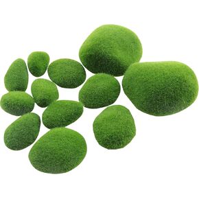 DGZZI 12PCS Artificial Moss Rocks Stone Shooting Prop Decoration Bonsai Plant Plush Small Stone for Flower Arrangement Fairytale Garden Glass Container Crafts