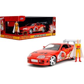 Jada One Punch Man مع 1995 Toyota supra die-cast car-1:24 مركبة مستوحاة من أنيمي ، طراز مفصل للغاية مع شخصية Saitama ، للأعمار 8+