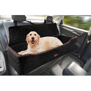 Dog Car Seat for Large Dog Under 100LBS,Dog Car Bed Pet Booster Back Seat Removable Washable Pet Travel Safety Car Seat with Safety Tethers/Storage Pocket,Only for Car Back Seat（Black）