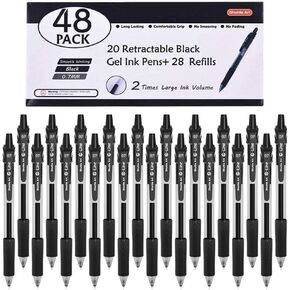 Arttle Art Black Gel Als ، 48 Pack (20 Unds with 28 chills) قابلة للسحب أقل من أقلام الحبر بالهلام على السحب