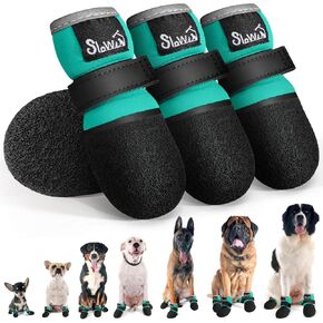 SlowTon Dog Shoes - Breathable Dog Sock Boots for Summer Hot Pavement Hardwood Floors Winter Snow, Waterproof Booties for Small Medium Large Dogs, Non-Slip Paw Protector for Outdoor Walking (Teal, 4)