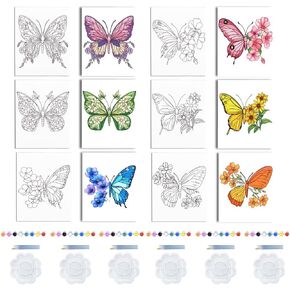 Webeedy 6 Pack Pack Premn Outline Canvas Paint Kit Butterfly Flower Flower Painting Canvas Flause ، 8 × 10 بوصات قماش مع صور للبالغين المبتدئين PAST FAVORS FAVORS ، 20 × 25 سم