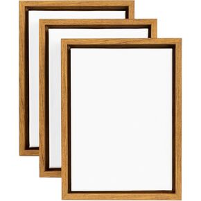 3-Pack Mini Blank Framed Canvas for Painting - 5x7 inch Extra Small Art Canvases with Wood Color Plastic Coated Frame - Pre-Primed for DIY Art Projects, Home Crafts, and Party Activities