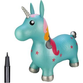 Inflatable Animal Bouncy Ride On Hopper (Pump Included) (Blue Unicorn)