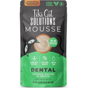 Tiki Cat Solutions Mousse Wet Cat Food ، Dental ، وصفة الدجاج في مرق ، 2.4 أوقية. الحقيبة (12 عدد)