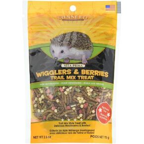 Sunseed Vita Prima Wigglers & Berries Hedgehog Treat - Mealworms for Hedgehogs - Small Animal Trail Mix Snack