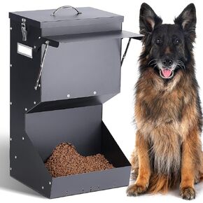 Automatic Dog Feeder Large Breed with Lid, 25 Lbs Outdoor and Intdoor Gravity Dog Feeder and Hanging Self Feeding Dog Food Dispenser, Automatic Dog Feeders for Large Dogs, Cats, Deer, Chicks