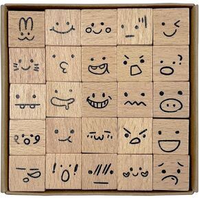 25PCS Mood Expression طوابع مطاطية خشبية ، طوابع صغيرة من الرموز التعبيرية الصغيرة لمخطط مذكرات DINNEN