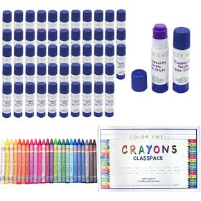ألوان تضخم الجزء الأكبر تختفي عصي الغراء الأرجواني (60 عصا) و crayon classpack (1680 ملون إجمالي)