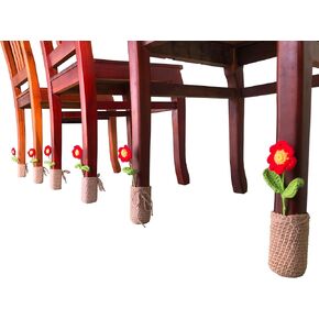 Handmade Knitting Leg Extensions Risers Decorative Aesthetic Tables Chairs Repairing Uneven Living Room Gift (6 Piece of red Flower)