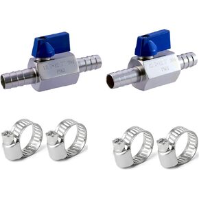2 Pieces OD1/2" Fuel Line Blow off Valve, 1.27cm Hose Barbs, 304 Stainless Steel Mini Shut off Valve,For Aquarium,Air Radiator，Irrigation.