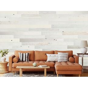 Timberchic 100 ٪ من ألواح الخشب المستصلحة الحقيقية للجدران - ألواح جدران قشر ولاصطدام لديكور الجدران الداخلية - ألواح جدار لهجة DIY (بعرض 5 " - 10 قدم مربع ، أبيض ساحلي)