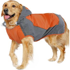 IECOii Dog Raincoat, Adjustable Dog Rain Jacket with Reflective Stripes, Dog Rain Coat with Hood, Waterproof Lightweight Dog Coat, Dog Raincoat with Magic Sticker, Pet Raincoat for Medium Large Dogs