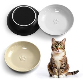 3pcs cat food bowl ، طبق القط الخزفي للقطط الداخلية ، أوعية قطة ضحلة واسعة للطعام الجاف والرطوب ، لوحات القطط التعب المضادة للهشكر للقطط أو الكلاب القطة