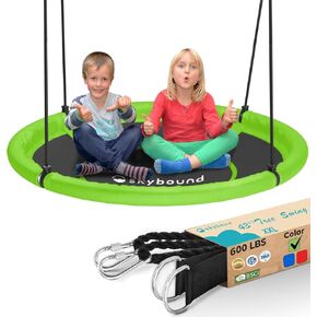 Skybound 43" Saucer Swing for Kids Outdoor - Durable Textilene Fabric, Galvanized Steel Frame, 600lbs Capacity, Adjustable Ropes (Green)