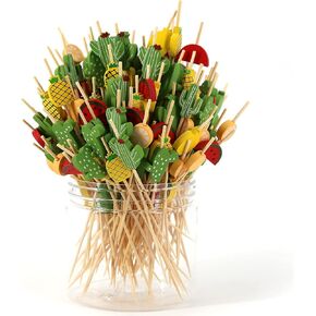 Cocktail Picks 200 Counts Handmade Sticks Wooden ﻿Natural Bamboo Toothpicks Cocktail Sticks Party Supplies (Fruit)…
