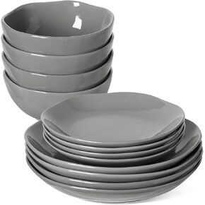 LE TAUCI Dinnerware Sets 12 PCS, Ceramic Plates and Bowls Set, Suit For Housewarming (10" Dinner Plate + 8" Salad Dish + 26 oz Cereal Bowl) x 4, Oven safe - Arctic White