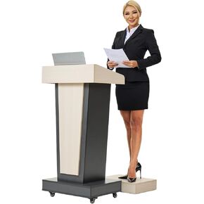 Wooden Podium Stand, Mobile Wood Lecterns & Podiums with Large Storage, Pulpit for Churches, Classrooms & Conferences, Scratch-Resistant Finish, Heavy Base (with 4"Elevated Footrest)