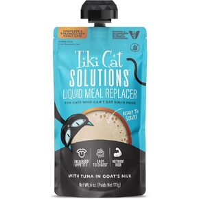 Tiki Cat Solutions Liquid Explacer Cat Cat Food ، التونة في حليب الماعز ، 6 أوقية. حقيبة الصب الأساسي (6 عدد)