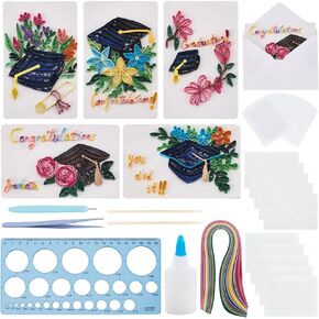 Webeedy 20 Sets DIY Flowers Greaduation Quilling Card Kit paper مع مظاريف للمبتدئين المصنوعة يدويًا 5 أنماط من طقم التخرج من صنع البطاقات مع هدية التخرج من التعليمات
