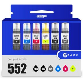 High Page Yield 552 Ink Refill Bottles Replacement for 552 T552 Ink Refill Bottle Use for ET-8550, ET-8500（BK PBK C M Y GY）