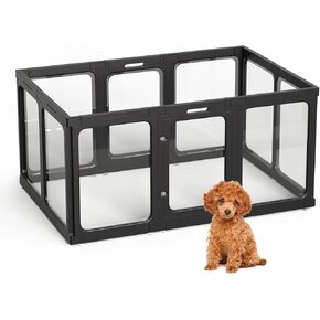 Acrylic Clear Dog Play Pen Indoor, Plastic Puppy Playpen with Door, Clear PlayPen for Dog Cat Rabbit Ferret, Easy Assemble Pen, Preferable Small Cage, 23.6" H, 10PCS, Black