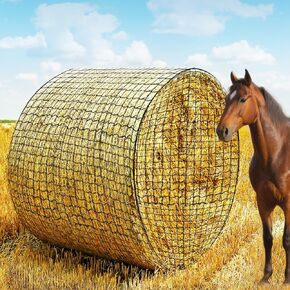 Round Bale Hay Net 6 * 6ft, Hay Net for Horses Heavy Duty Slow Feed Hay Net with knotless Design Sturdy and 1.75" Hole for Horses, Cattle, Livestock Goats