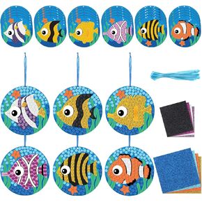 24 PCS Glitter Mosaic Fish Craft Kit DIY Ocean Animals Lawnds Under the Sea Mosaic Kit Paper Sea Sea Animalsing argents for Summer Ocean Thaugh